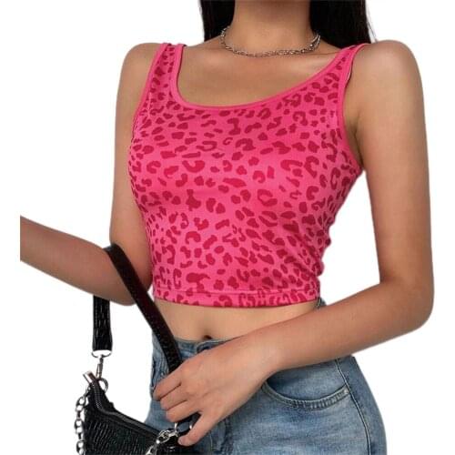 E-girl Fashion Leopard Print 90s Streetwear Crop Tops Y2k Summer Pink Or Blue Boodycon Women Sexy Tank Top Gothic 2020