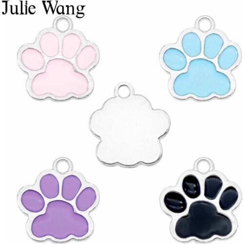 Julie Wang 8PCS Enamel Pet Paw Print Charms Dog Cat Paw Mark Alloy Necklace Bracelet Earring Jewelry Making Accessory