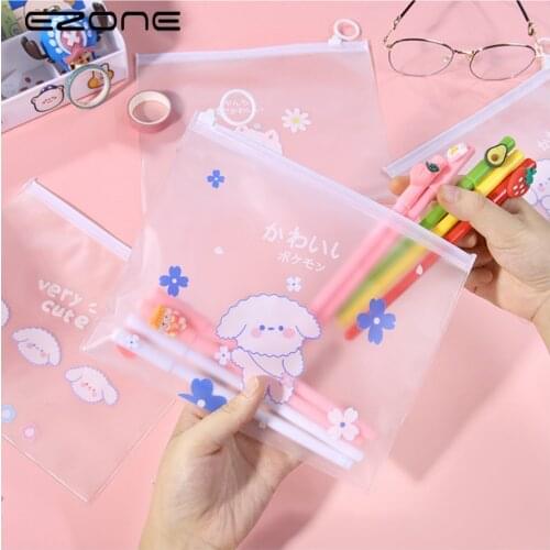 EZONE 5PCS Cartoon Ring Pen Bag Creativity Student Stationery Storage Bag Lovely Translucent Pencil Bag Waterproof Moistureproof