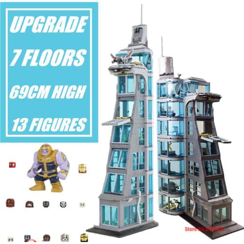 New Marvel Avengers Tower Super Spiderman Iron Man Starks Industry Thor Thanos Figures Streetview Building Block Brick Gift Toy