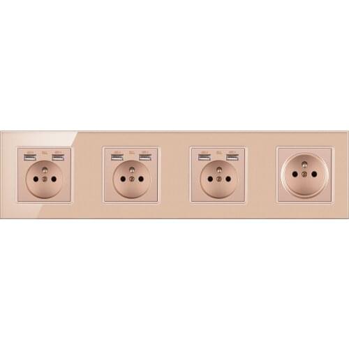 FRON 344*86 French Standard Tempered Crystal Glass Enchufe USB 5V 2100mA Wall Socket Prise Outlet AC110-250V 16A Sockets