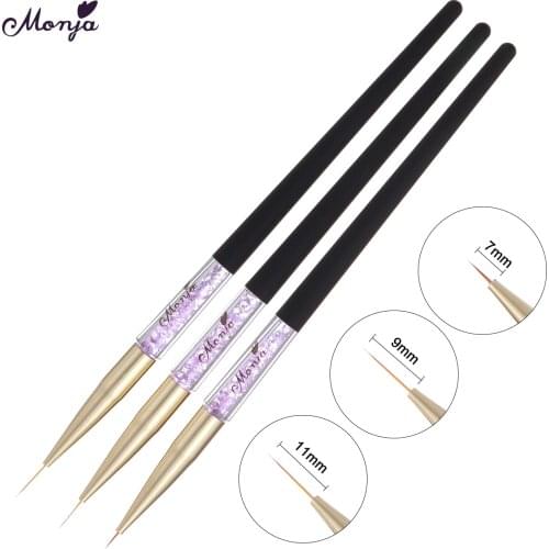 Monja 7/9/11mm 3pcs/Set Nail Art French Lines Liner Flower Grid Image Painting Brush Rhinestone Handle Drawing Pen Manicure Tool