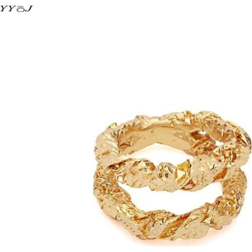 Stainless steel gold meteorite rings for women tinfoil hammered double layered plain band rings trendy jewelry 2021 wholesale