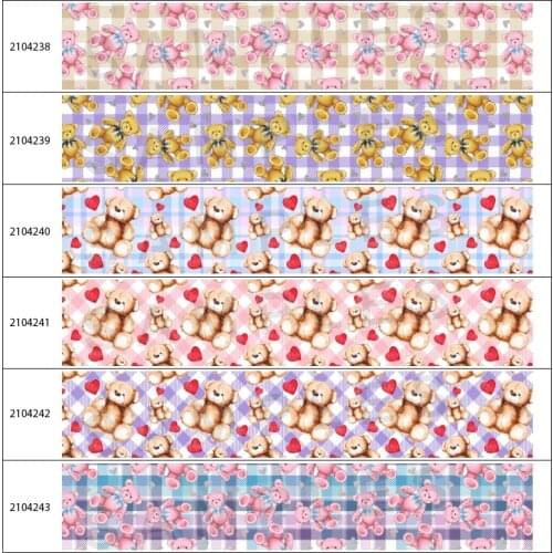 10yadrs Cartoon Printed Bear Pattern Grosgrain Ribbon For Hair Bows DIY Crafts Handmade Accessories