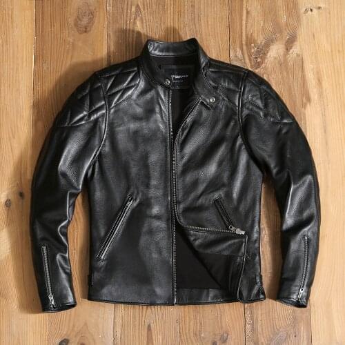 Free shipping.Cool men cheap genuine leather jacket.motor biker orgin cowhide coat.fashion black slim leather cloth.Plus size