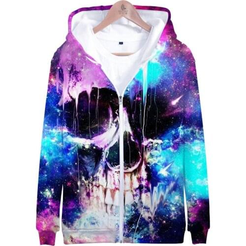 2020 3D Print Skull zipper Jacket Keep Hip hop Sweatshirt Closing sleeves Coat Hoodies Men/Women Streetwear Tops