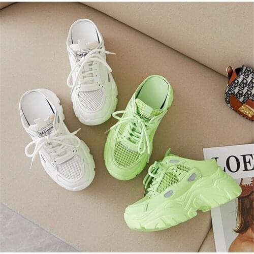 Summer Fashion Casual Baotou Soft And Comfortable Internal Increase Womens Shoes Cool And Breathable Mesh Ladies Half Slippers