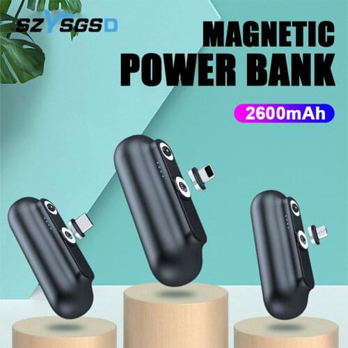 For iphone XR X３ini Magnetic Charger Power Bank Micro USB Type C 2600mAh Portable Battery Charger for 3 in1 Mobile phone Charger