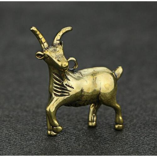Chinese brass copper God beast Small statue bronze Animal Goat pendant 3.8cm