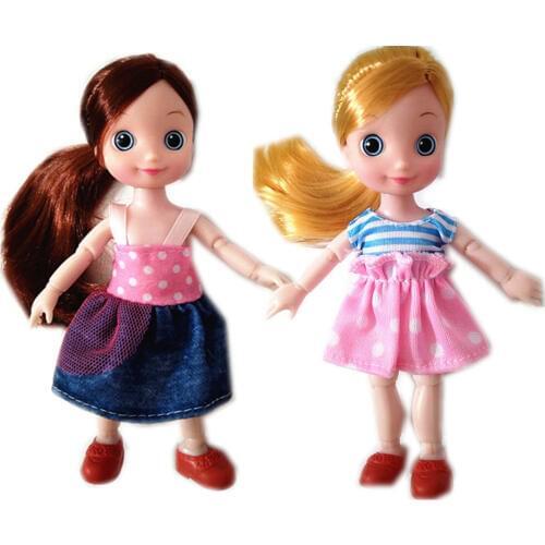 Cute 16cm Mini Dolls For Girls Long Hair Female Figure Body With Clothes 13 Moveable Jointed 1/8 Doll Toy Gifts