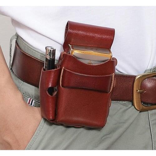 Retro Fashion Mens Small Waist Bag Genuine Leather Multifunction Chest Bag Casual Design Cigarette Case Smoking Accessories Gift