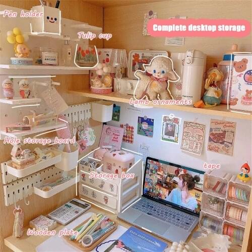 Ins Desktop Storage Box Drawer Shelf Storage Box Container Rack Holder Organizer Cosmetic Stationery Kawaii Desk Rack 2021