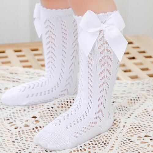 0-3Y Spanish Style Baby Girls Socks Bows Knee High Children Socks Toddlers Tube Long Sock Hollow Out Infant Princess Sock