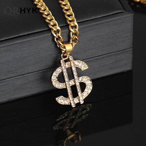 Hip Hop Rap Gold Color US Dollar Pendant Necklace Chain Accessories Hiphop Jewelry Money For Women/Men Bling Jewelry