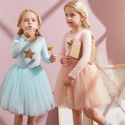 Shiny Stars Pattern Girls Dress Long Sleeve Party Prom Kids Dresses For Girl Clothes Casual Children Clothing