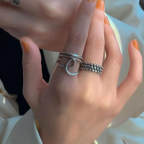 VENTFILLE 925 Sterling Silver Adjustable Rings for Women Couples Vintage Handmade Cross Geometric Birthday Party Jewelry Gifts