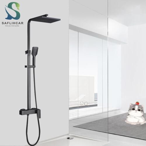 Saflihcar Matte Black Bathroom Shower Faucet Fashion Rain Bathroom Mixer Tap Wall-mounted Hot and Cold Shower Faucet