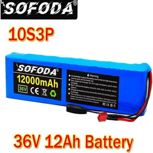 SOFODA 36V battery 36V 12ah electric bicycle 18650 battery pack 10S3P 600W High Power and Capacity Motorcycle Scooter with BMS