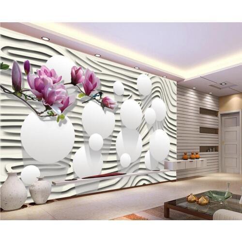 Modern living room wallpapers Purple magnolia flowers wallpapers for living room Home Decoration white wallpaper