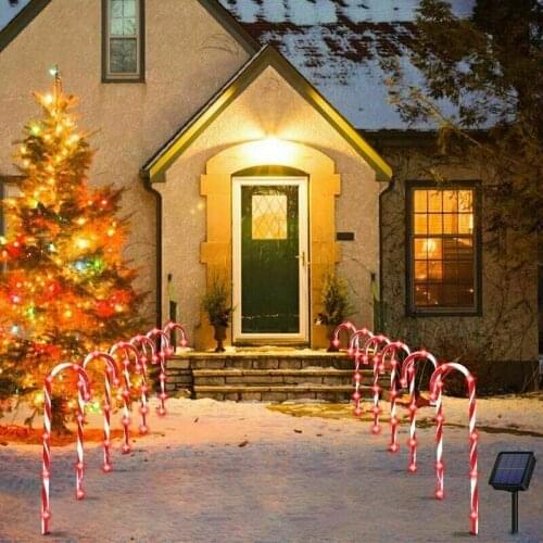 4/2PCS Christmas Candy Cane Solar Light Outdoor Pathway Markers Light New Year Backyard Umbrella Handle Cane Solar Lamps Decor