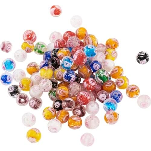 100pcs 8 10 12mm Handmade Luminous Inner Flower Lampwork Glass Beads Mixed Color Round Bead For DIY Bracelets Jewelry Making