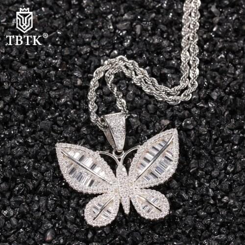 TBTK Iced Out AAA Cubic Zirconia Lovely Butterfly Pendant Unisex Necklace Hiphop Cute/Romantic Jewelry Gold Dropshipping