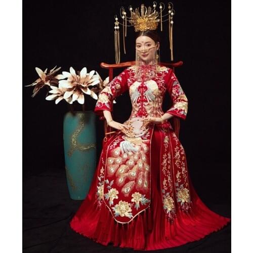 Chinese Wedding Traditional High-quality Embroidery Cheongsam Retro Refined Banquet Stylish Elegant Bride Dress китайская одежда