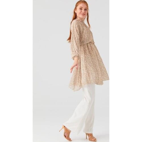 Nassah Flower Decorated Chiffon Tunic-stone 1180020-48