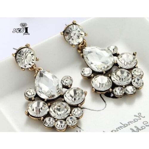 YaYi Black Red White Green Blue Glass Earring Womens Fashion Ancient Gold Color Earrings gems Earrings For Women Girls