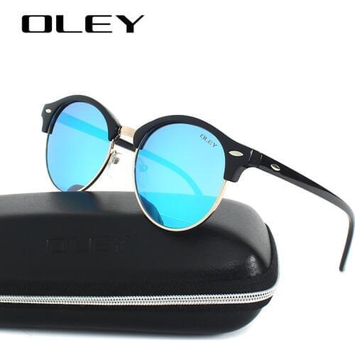 OLEY Fashion Round Sunglasses Women polarized cat eye Sun Glasses Vintage Men Goggles Blue Coating oculos de sol feminina Y3135