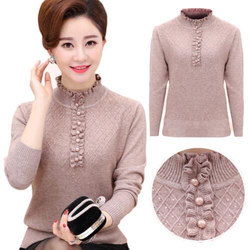 Middle-aged Womens Pullovers Autumn Winter Mother Clothing Cashmere Sweater Turtleneck Knitted Bottoming Shirt Plus size W152