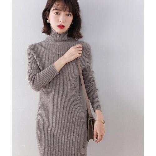 2021 Women Spring and Autumn 100% Pure Wool Sexy Dress Women Knitted Pullovers High Quality Female Solid High Collar Sweater