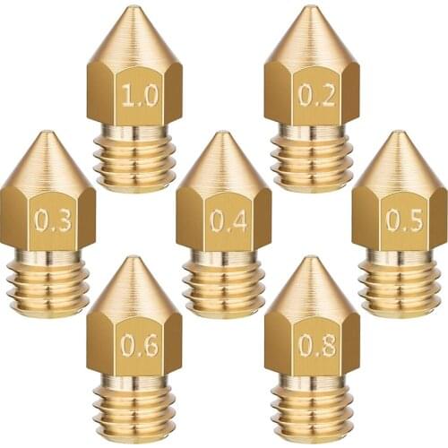 0.2mm 0.3mm 0.4mm 0.5mm Copper Extruder Threaded 1.75mm 3.0mm Filament Head Brass Nozzles For MK7 MK8 Nozzle 3D Printer Parts