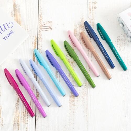 1pc New Color Japan Pentel Touch Brush Sign Pens Fude Pen Flexible Tip 24 Colors SES15C Pastel / Normal Colour Art Supplies