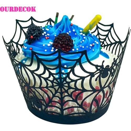 12Pcs Halloween Cupcake Wrappers Spider Bat Castle Haunted Cupcake Wrapper Happy Halloween Party Cake Decoration Supplies