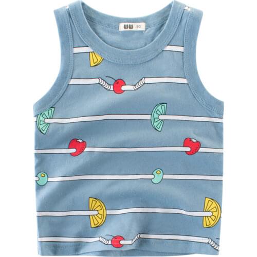2021 Baby Children Vest Summer Boys Girls Tanks T-shirt Striped Cotton Tank Top Sleeveless Kids Boy Cartoon Beach Clothes 2-10Y