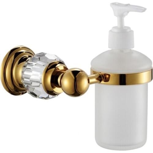 Free shipping gold Finish BATHROOM ACCESSORIES CRYSTAL SOAP DISPENSERS