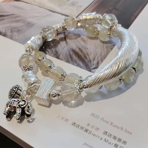 S925 sterling silver baby elephant animal fashion gemstone bead bracelet