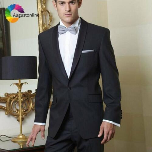 Black Men Suit Wedding New Arrival Shawl Lapel Slim Fit Groom Tuxedo Best Man Blazer Masculino 2Piece Jacket Pants Costume Homme