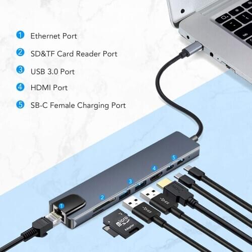 Type-c docking sttation USB C Adapterto HDMI 3.5mm Jack Audio SD TF HDMI VGA RJ45 USB3.0 Type c Docking station for MacbookPRO