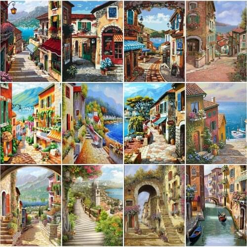 EverShine Diamond Embroidery Street Seaside Full Square Diamond Painting Scenery Rhinestone Cross Stitch Mosaic Kit Hobby