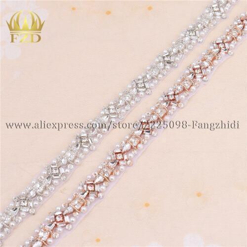 FZD 10 Yard Flatback Sew on Beads Crystal Bridal Rhinestones Applique Iron On Clear Stones Decoration Beaded Trim for Needlework