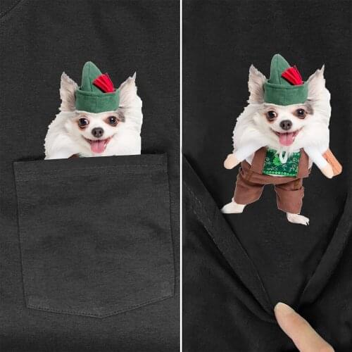 CLOOCL Cotton Pocket T-Shirt Fashion Brand Summer Pocket Pet Dog Corgi Printed T-shirt Funny Cotton Tee Tops Clothes