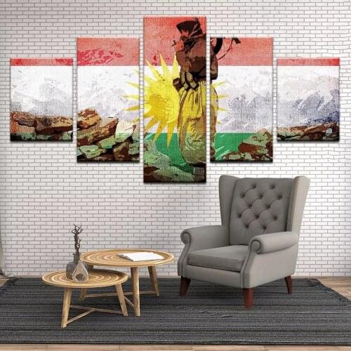 5 Piece Art Picture Kurdistan Soldier Flag Hd Print Painting Poster Canvas Painting Poster Living Home Room Decoration