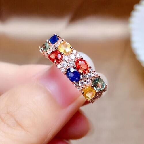 925 Sterling Silver Inlaid Natural Color Sapphire Ring Micro Inlaid Zircon 925 Sterling Silver Rose Gold Plated New High-end Col