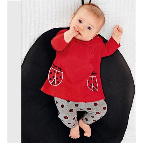 2 Pcs Newborn Baby Girls Clothes Set Ladybug Pattern Long Sleeve Tops and Casual Pants Infant Girls Clothing Toddler Outfits