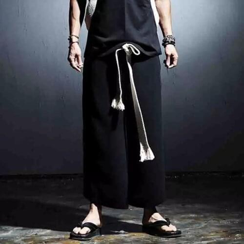 Korean fashion mens new solid color loose wide leg pants casual pants Harem Pants skirt Pants Capris elastic waist