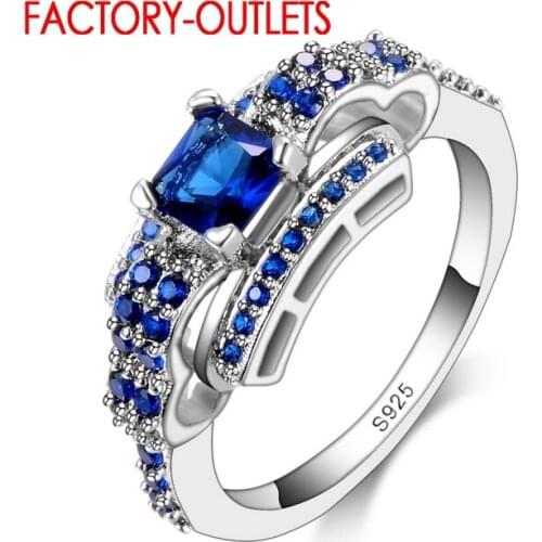 Hot Fashion Brand Blue CZ Crystal 925 Wedding Engagement Rings For Women Bridal Jewelry Bijoux