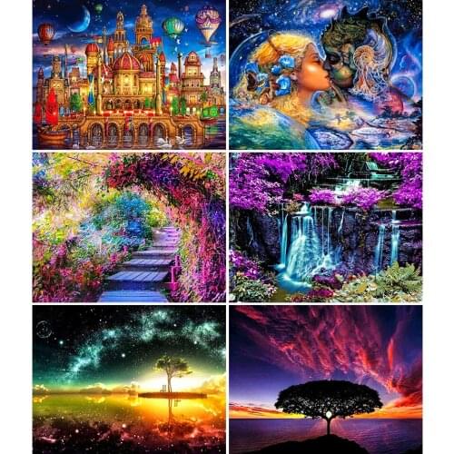 5D DIY Diamond Painting Landscape Scenery Starry Sky Cross Stitch Kit Full Drill Embroidery Mosaic Art Picture of Rhinestones