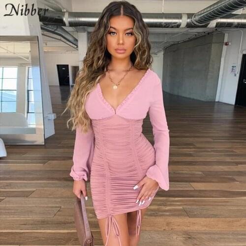 Nibber autumn sexy party night dresses women 2019 club see-through bodycon mini dress Basic black pink short Hip dresses mujer